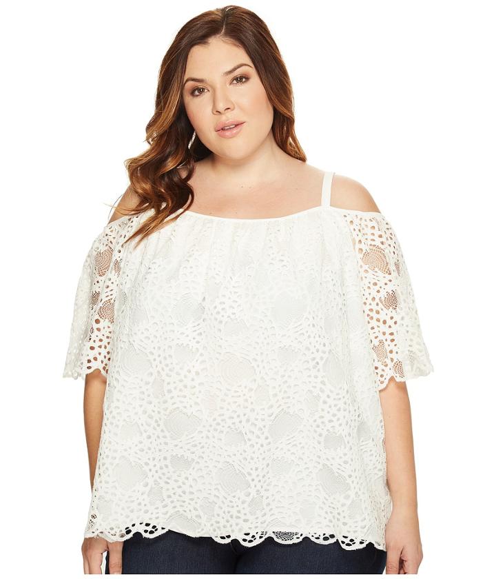 Vince Camuto Specialty Size - Plus Size Elbow Sleeve Cold-shoulder Organic Lace Blouse
