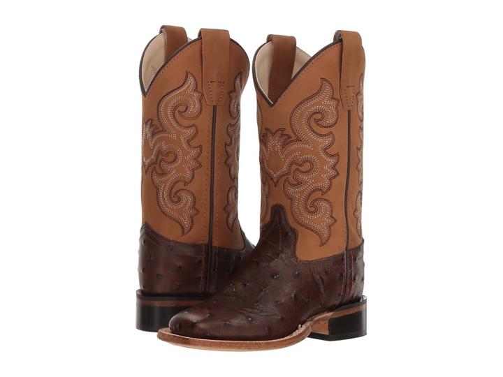 Old West Kids Boots - Ostrich Print Square Toe