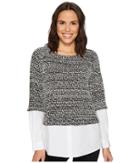 Vince Camuto - Long Sleeve Metallic Knit Mix Media Top