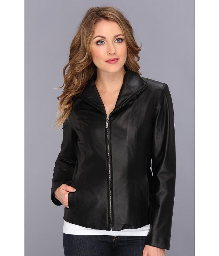 Cole Haan - Lamb Leather Zip Front Jacket