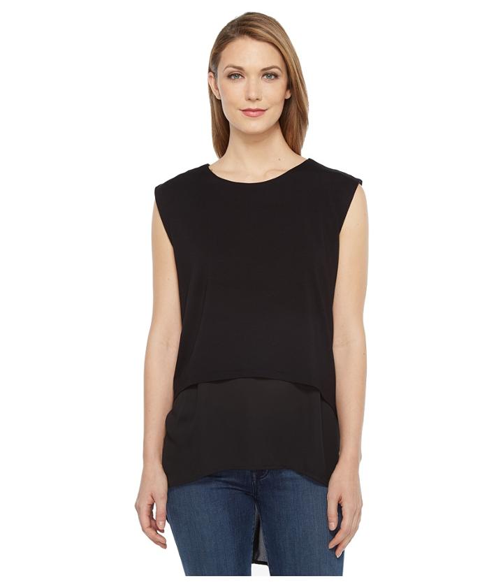 Vince Camuto - Extended Shoulder High-low Mix Media Layered Blouse