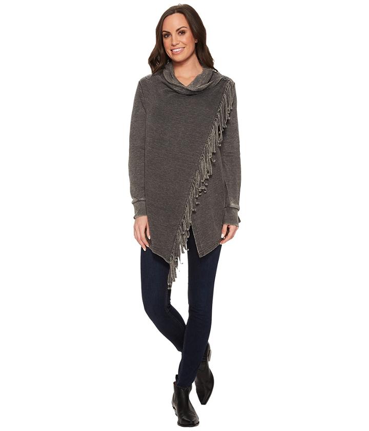 Wrangler - Long Sleeve Fleece Top With Fringe Acid Wash