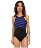 Dkny - Iconic Stripe High Neck Maillot W/ Removable Soft Cups