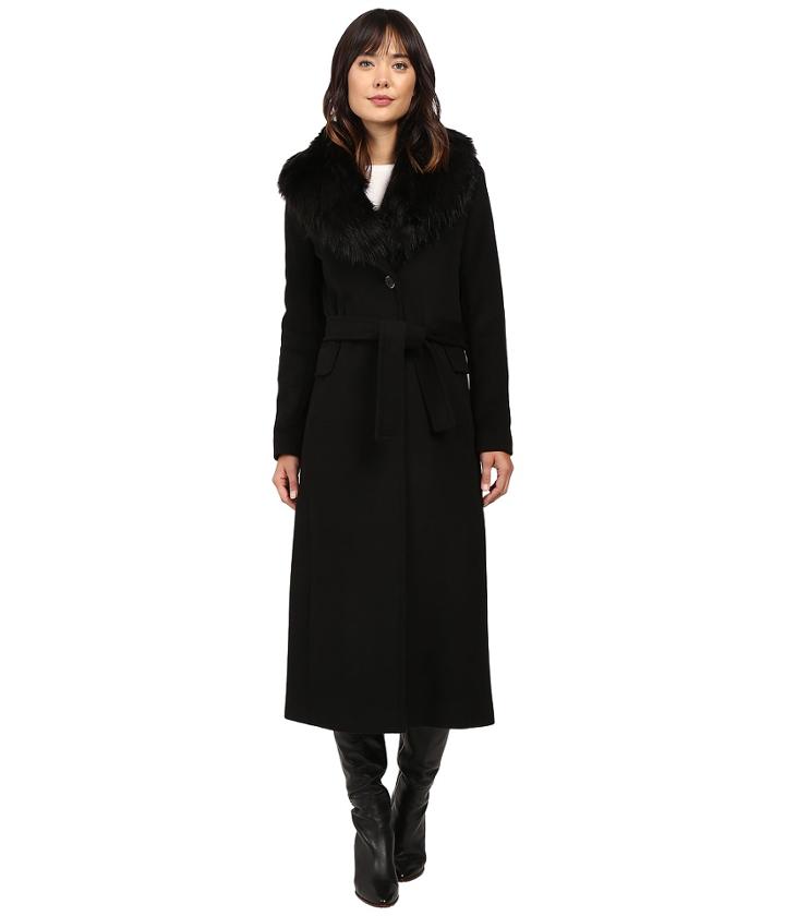 Calvin Klein - Maxi Wool Belted With Faux Fur Collar