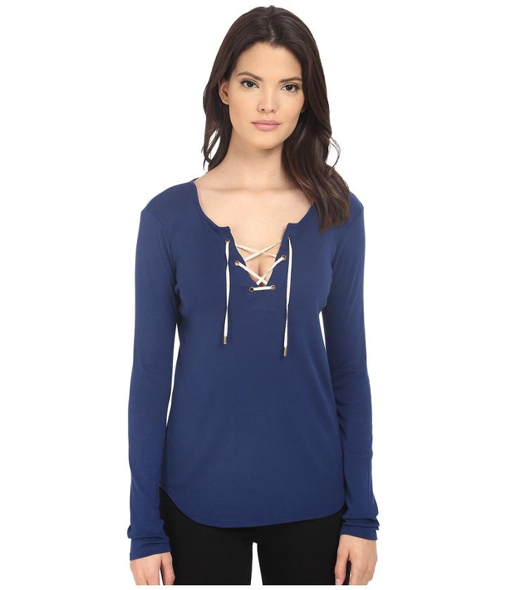 Three Dots - Bettina Long Sleeve Lace Up Top