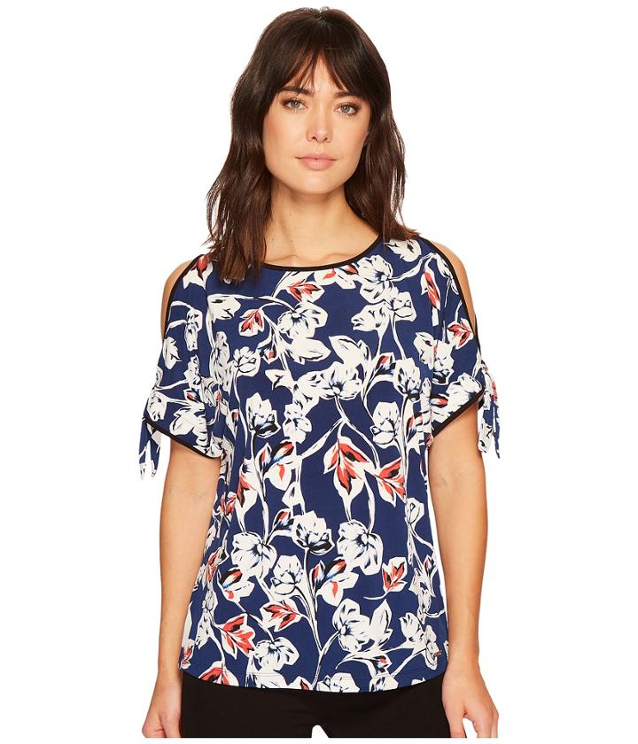Ivanka Trump - Matte Jersey Cold Shoulder Floral Top