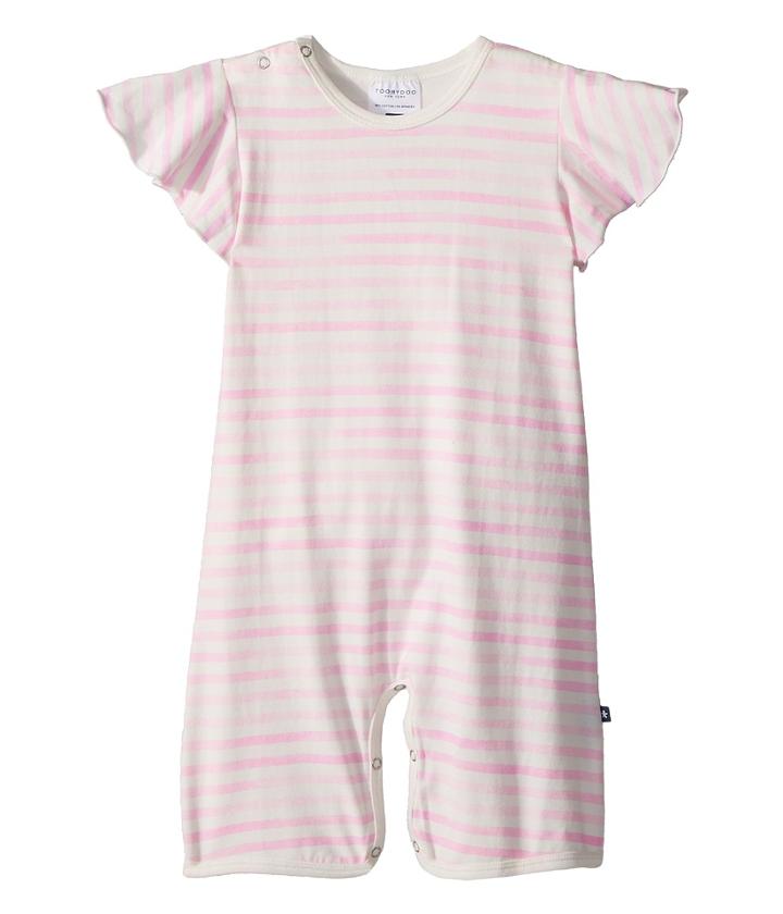 Toobydoo - Pink Stripe Wing Sleeve Shortie Jumpsuit