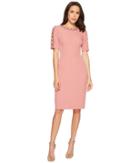 Adrianna Papell - Stretch Crepe Sheath Dress With Jewel Neckline And Embellished Cut Out Work On Neckline And Sleeves, Fully Lined