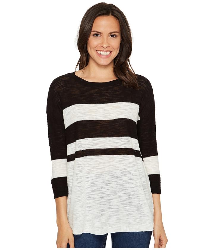 Two By Vince Camuto - Lightweight Uneven Stripe Scoop Neck Slub Pullover