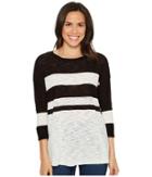Two By Vince Camuto - Lightweight Uneven Stripe Scoop Neck Slub Pullover
