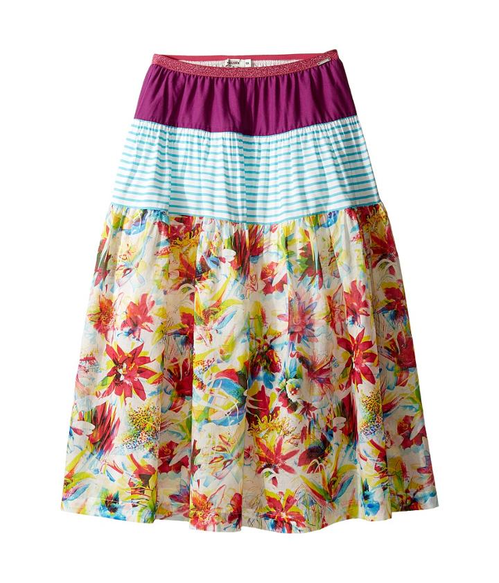 Junior Gaultier - Purple, Blue And White Stripes, Floral Print 3 Tiered Skirt