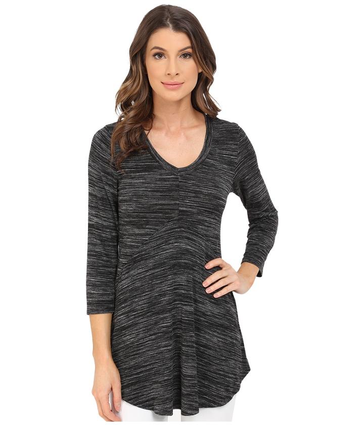 Mod-o-doc - Space Dyed Rayon Spandex Jersey 3/4 Sleeve Seamed V-neck Tunic