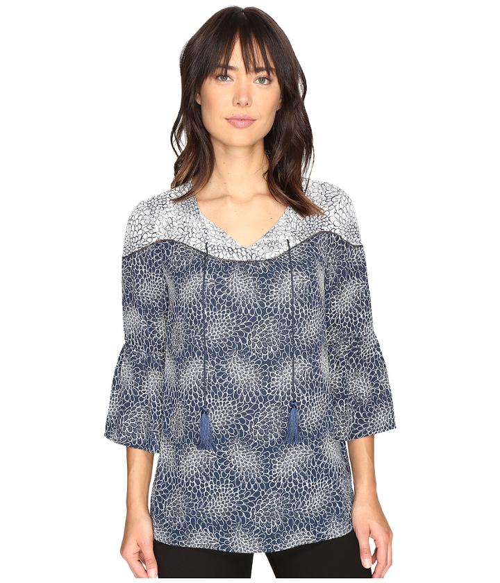 Ivanka Trump - Printed Georgette Woven Top With Fringe Tie