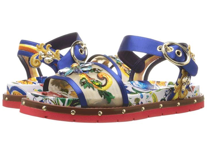 Dolce &amp; Gabbana - Maolica Ceramic Print Mesh And Satin Sandal