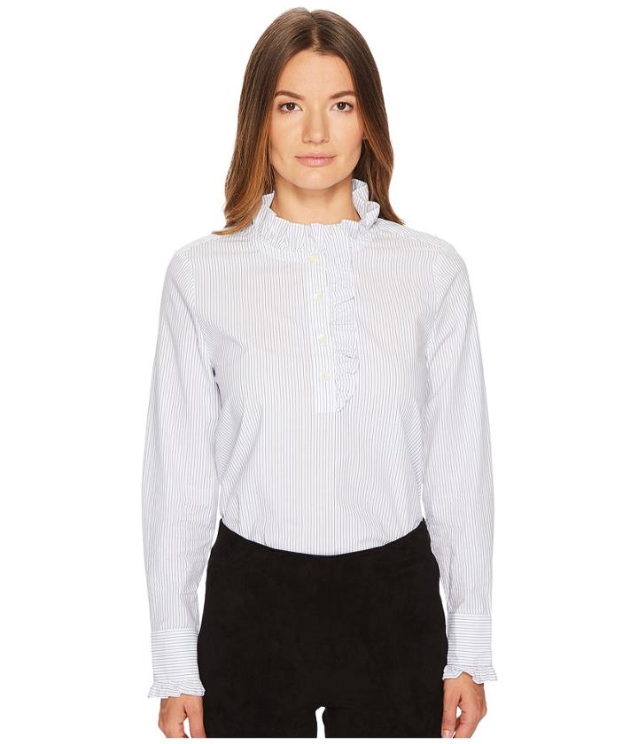 Kate Spade New York - Stripe Ruffle Neck Poplin Shirt