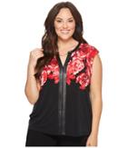 Calvin Klein Plus - Plus Size Print Top W/ Faux Leather Chain