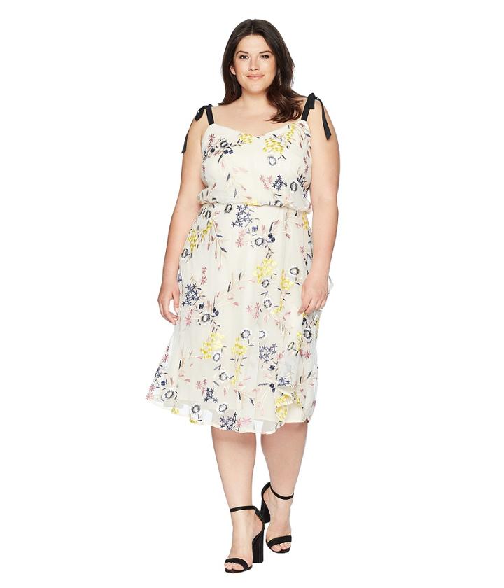 Donna Morgan - Plus Size Embroidered Mesh Blouson Midi