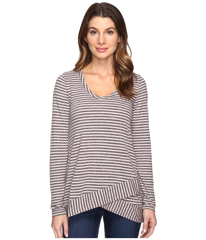 Mod-o-doc - Brushed Slub Stripe Crossover Hem Tunic