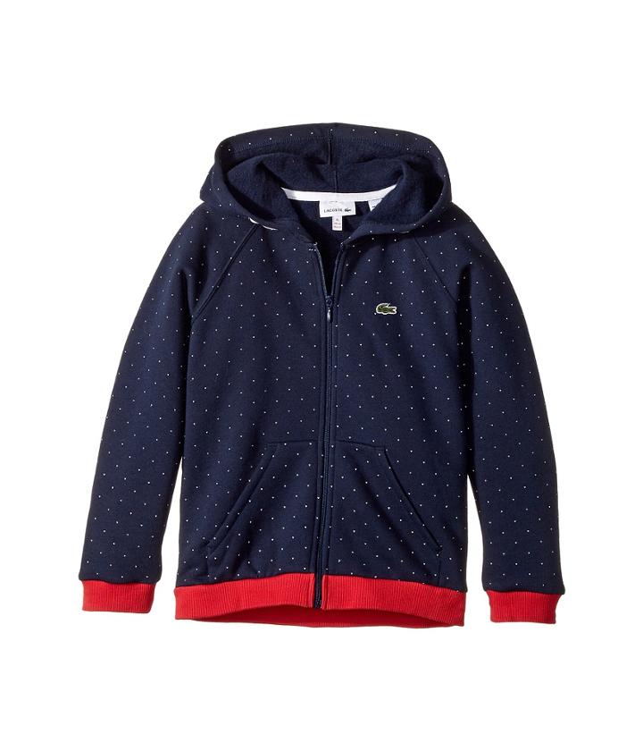 Lacoste Kids - Long Sleeve Full Zip Small Dot Fleece Hoodie