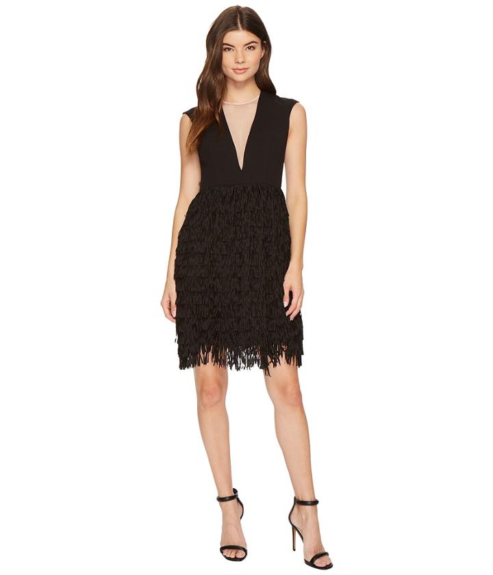 Aidan Mattox - Crepe And Sequin Fringe Dress