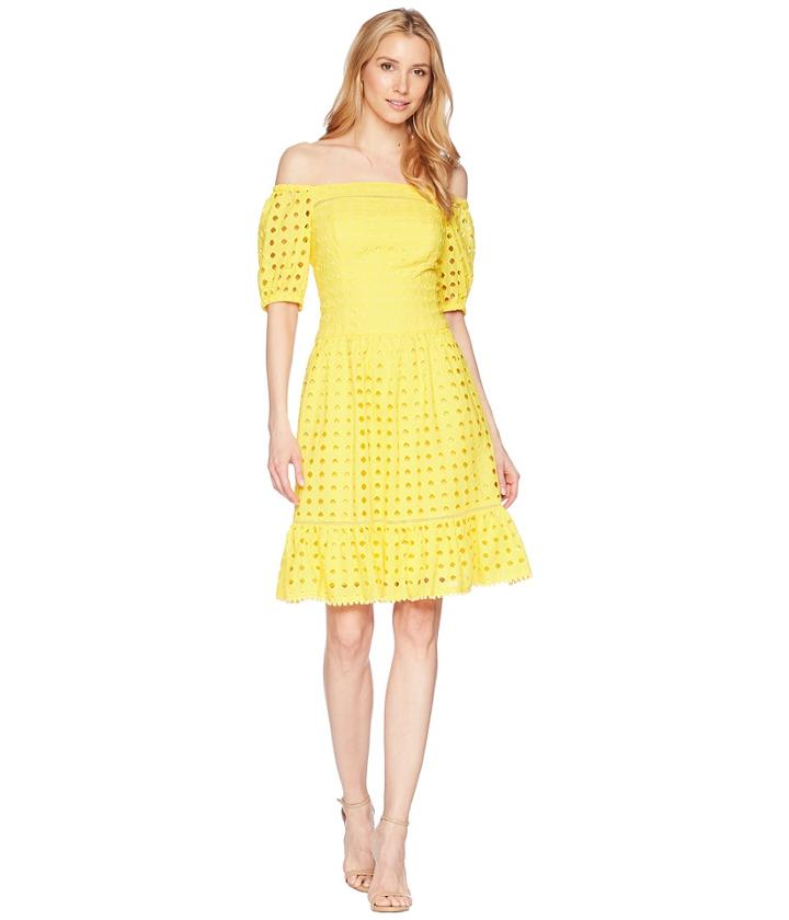 Donna Morgan - Short Sleeve Off The Shoulder Eyelet Dress