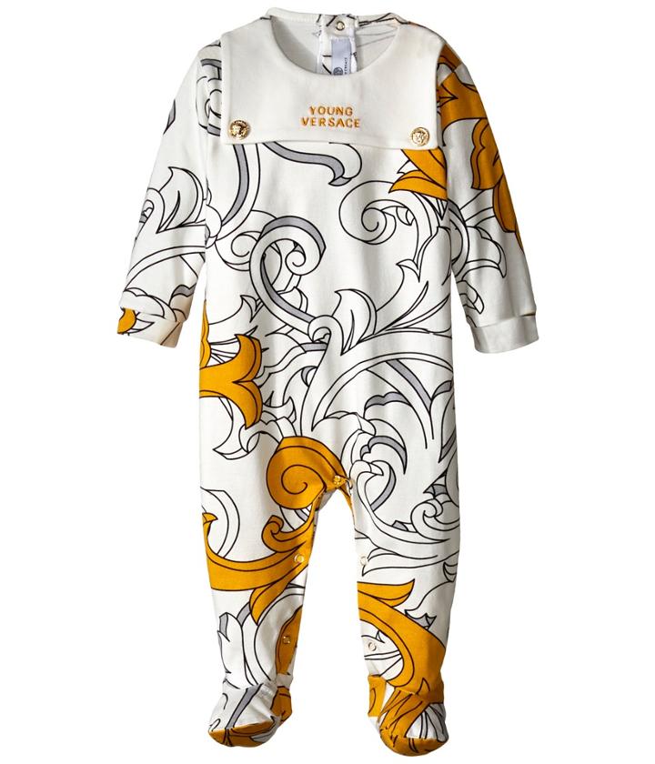 Versace - Macrobarocco Print Footie With Logo And Gift Box