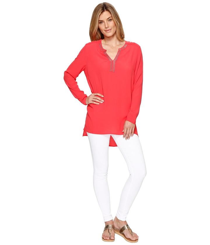 Tribal - Textured Crepe Beaded Neckline Blouse