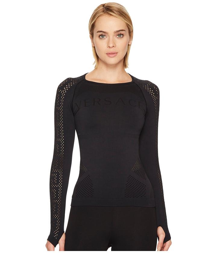 Versace - Seamless Mesh Jersey Branded Long Sleeve Tee