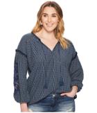 Lucky Brand - Plus Size Cut Out Stripe Peasant Top