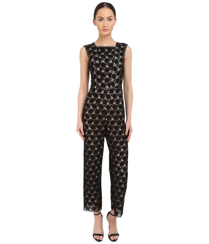 Yigal Azrou  L - Circle Lace Square Neck Sleeveless Jumpsuit
