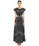 The Kooples - Feather Print Long Dress In Silk With Ladder Stitch Detail