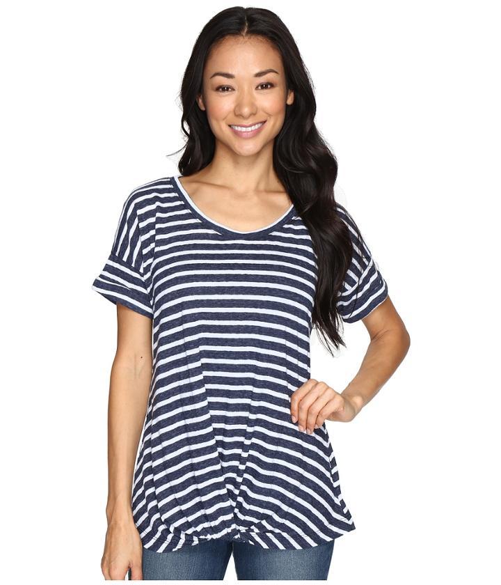 Allen Allen - Twist Front Crew W/ Roll Hem Sleeves Stripe