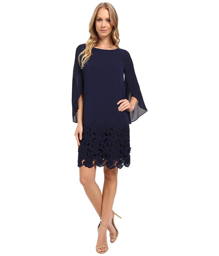 Tahari By Asl - Tulip Sleeve Chiffon Shift Dress W/ Floral Hem