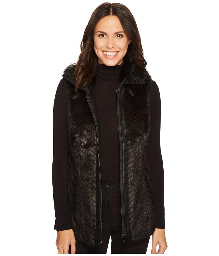 Tribal - Zigzag Faux Fur Vest W/ Pockets