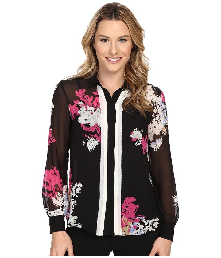 Ellen Tracy - Layered Placket Button Front Blouse