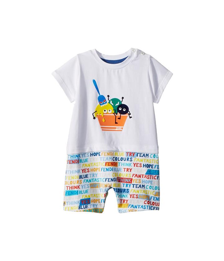 Fendi Kids - Short Sleeve Ice Cream Romper W/ Word Print Shorts