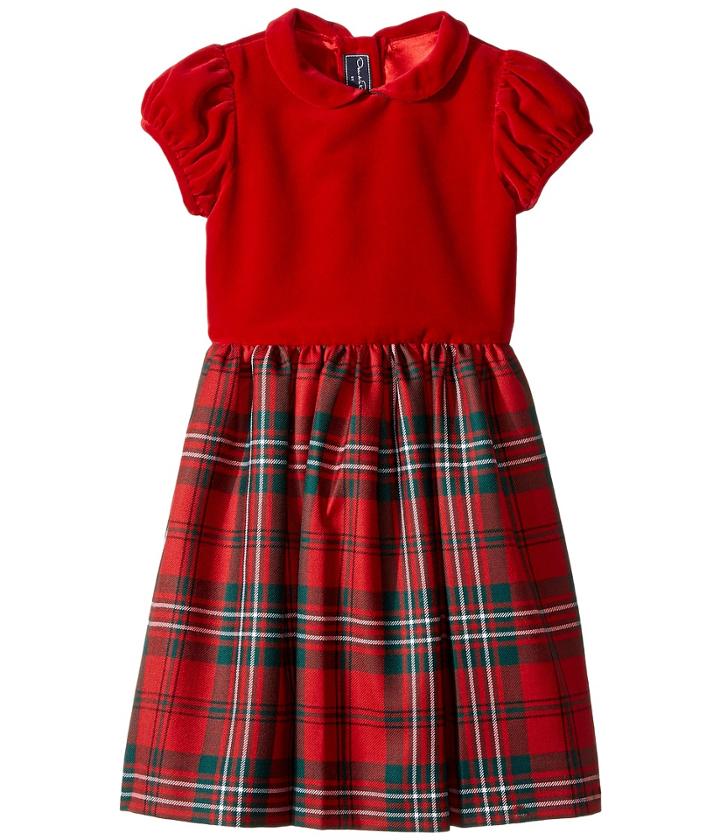 Oscar De La Renta Childrenswear - Holiday Plaid Wool Gathered Sleeve Dress