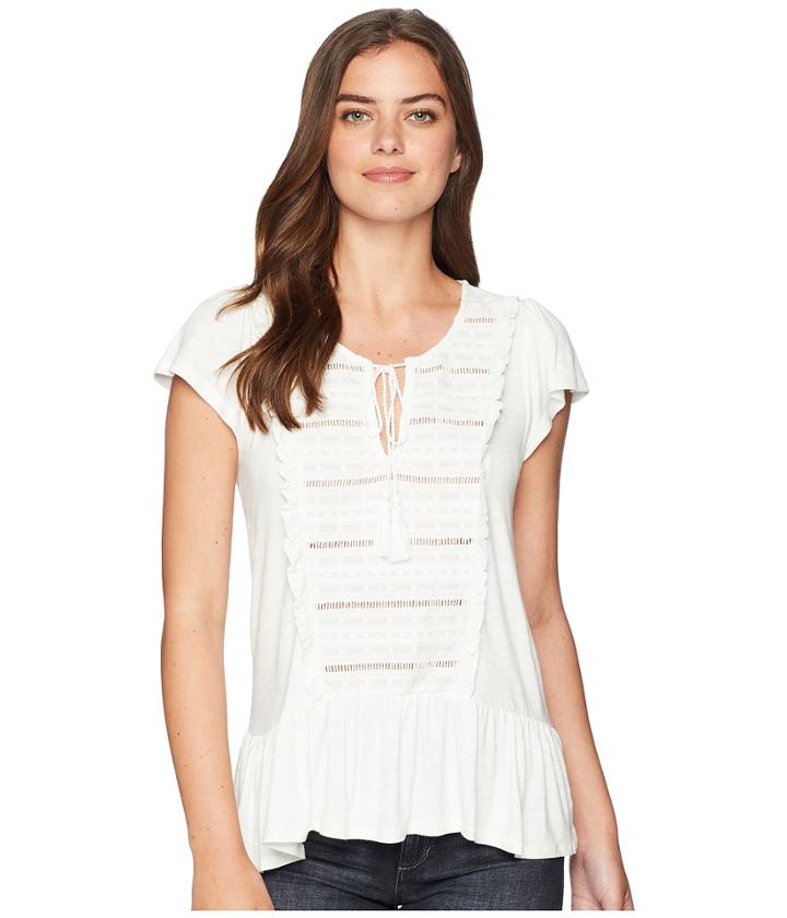 Miss Me - Ruffle Trim Keyhole Short Sleeve Top