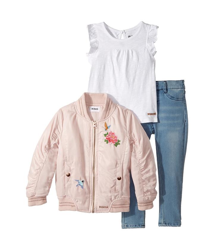 Hudson Kids - Three-piece Puffer Jacket Slub Jersey Top Stretch Denim