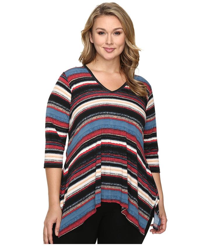 Karen Kane Plus - Plus Size Multi Stripe Handkerchief Top