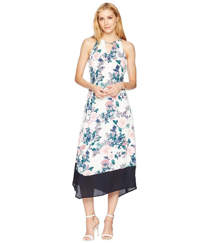 Ivanka Trump - Matte Jersey Maxi Hanky Hem Color Block Hem Dress