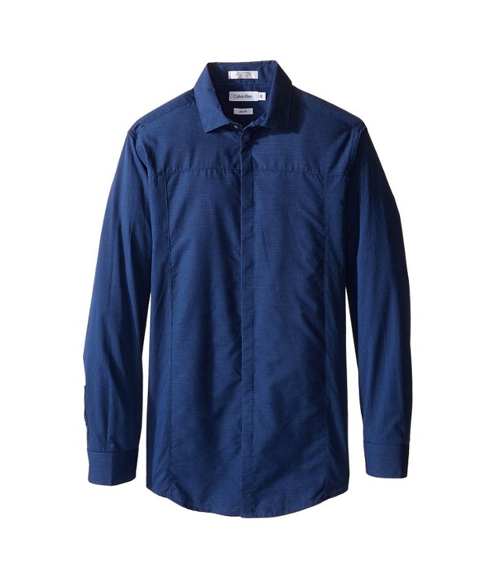 Calvin Klein Kids - Long Sleeve Tick Dobby Stripe Pieced Shirt