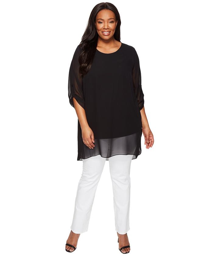 Vince Camuto Specialty Size - Plus Size Roll Tab 3/4 Sleeve Chiffon Overlay Blouse