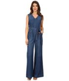 7 For All Mankind - Wide Leg Denim Jumpsuit W/ Topstitching In Crescent Blue