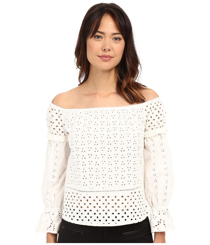 Nicole Miller - Off The Shoulder Eyelet Peasant Top