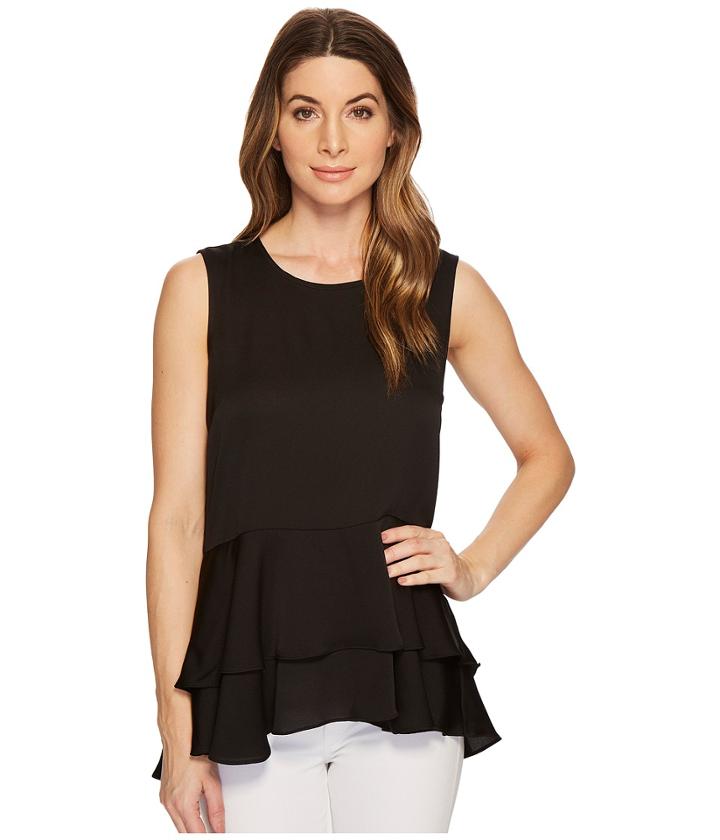 Vince Camuto - Sleeveless Tiered Ruffle Hem Hammer Satin Blouse