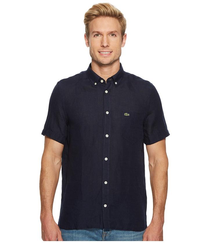 Lacoste - Short Sleeve Solid Linen Button Down Collar Regular