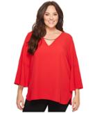 Calvin Klein Plus - Plus Size Bell Sleeve V-neck Blouse W/ Hardware