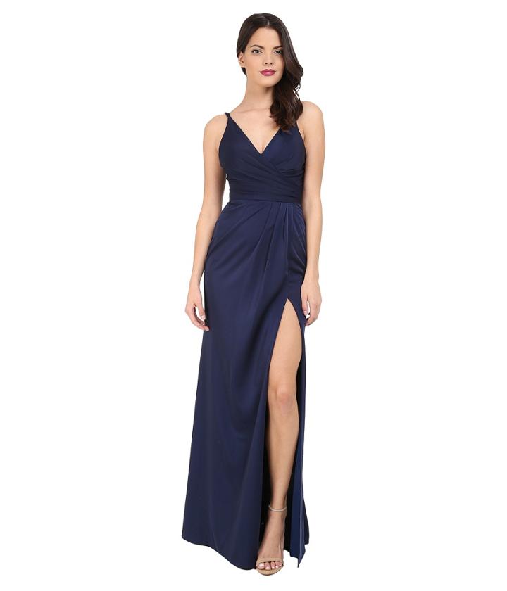 Faviana - Faille Satin V-neck Gown With Draped Skirt