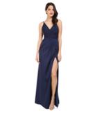Faviana - Faille Satin V-neck Gown With Draped Skirt